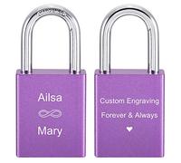 MeMeDIY Personnalisé Love Lock Gravure Photo Image Personnalisée pour Couples Hommes Femmes Copain Amant Amant En Aluminium Mémorial Anniversaire Valentine Pont Cadenas avec Clé (Couleur Violet)