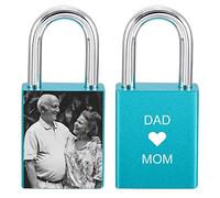 MeMeDIY Personnalisé Love Lock Gravure Photo Image Personnalisée pour Couples Hommes Femmes Petit Ami Amant Amant En Aluminium Mémorial Anniversaire Valentine Pont Cadenas avec Clé (Couleur Bleu)