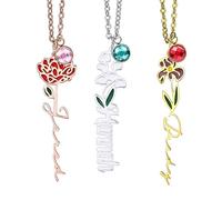 MeMeDIY Personnalisé Mois de Naissance Fleur Nom Collier en Argent Sterling 925/Acier Inoxydable Collier avec Pierre de Naissance Proposition de Demoiselle d'honneur Cadeaux pour Femme (Style B2)