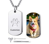 MeMeDIY Personnalisé Paw Print Dog Tag Pendentif Urne Cendres Collier Gravure Photo/Nom/Texte pour Femmes Hommes Filles Pet Chien Chat Mémorial Cendre Bijoux Souvenir Crémation avec Entonnoir Kit