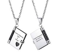MeMeDIY Personnalisé Pendentif Livre Collier Gravure Nom Date pour Femmes Hommes Fille Garçon Meilleur Ami en Acier Inoxydable Chaîne Réglable Anniversaire Demoiselle d'honneur Cadeau(Couleur Noire)