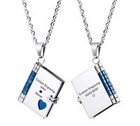 MeMeDIY Personnalisé Pendentif Livre Collier Gravure Nom Date pour Femmes Hommes Fille Garçon Meilleur Ami en Acier Inoxydable Chaîne Réglable Anniversaire Demoiselle d'honneur Cadeau(Couleur Bleue)