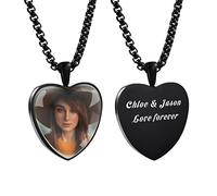 MeMeDIY Personnalisé Photo Pendentif Collier Personnalisé Photo Texte Mémorial Collier Cadeau Personnalisé pour Femmes Hommes (Noir & Photo+Texte)