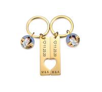 MeMeDIY Personnalisé Porte-clés avec Gravé Photo Date Nom Acier Inoxydable Forme Cœur Ronde et Puzzle Porte-clés Or/Argent/Or Rose Cadeau pour Femme Convient pour la Fête des Mères Saint Valentin(A2)