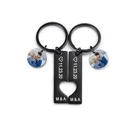 MeMeDIY Personnalisé Porte-clés avec Gravé Photo Date Nom Acier Inoxydable Forme Cœur Ronde et Puzzle Porte-clés Or/Argent/Or Rose Cadeau pour Femme Convient pour la Fête des Mères Saint Valentin(A4)
