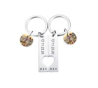MeMeDIY Personnalisé Porte-clés avec Gravé Photo Date Nom Acier Inoxydable Forme Cœur Ronde et Puzzle Porte-clés Or/Argent/Or Rose Cadeau pour Femme Convient pour la Fête des Mères Saint Valentin(A1)