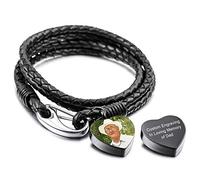MeMeDIY Personnalisé Urne Bracelet Gravure Photo Nom pour Femmes Hommes Véritable Chaîne En Cuir En Acier Inoxydable Chien Chat Pet Cendres Humaines Titulaire Memorial Crémation Souvenir Entonnoir Kit