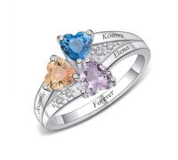 MeMeDIY Personnalisée Pierre de Naissance Bague en Argent Sterling 925 Bague Infinity Bague de Promesse Gravée avec Nom Cadeau pour Saint Valentin/Fête des Mères (Style 4-Size 7)