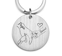 MeMeDIY Porte-clés Personnalisés Porte-clés Père et Fils Fête des Pères Grande Main Tenant Une Petite Main avec Noms Gravés Cadeaux Personnalisés pour Papa - A2