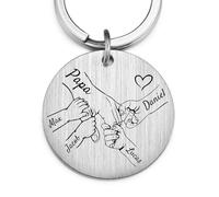 MeMeDIY Porte-clés Personnalisés Porte-clés Père et Fils Fête des Pères Grande Main Tenant Une Petite Main avec Noms Gravés Cadeaux Personnalisés pour Papa - A4