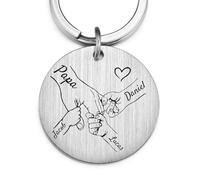 MeMeDIY Porte-clés Personnalisés Porte-clés Père et Fils Fête des Pères Grande Main Tenant Une Petite Main avec Noms Gravés Cadeaux Personnalisés pour Papa - A3