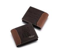 MeMeDIY Portefeuilles Pliants en Cuir Personnalisé pour Hommes avec Photo/Texte Gravés Portefeuille Photo avec Croquis Personnalisé pour Hommes (B1-2 Textes, Marron Foncé)
