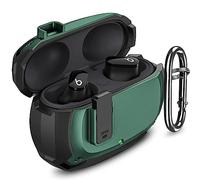 MEMELOKA Coque pour Beats Studio Buds+/Beats Studio Buds Plus, [LED Avant Visible] Antichoc en Silicone Souple & PC Dur Étui de Protection avec Porte-clés et Couvercle de Verrouillage, Noir + Vert