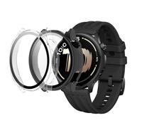 MEMELOKA Coque pour OPPO Watch S/OnePlus Watch Lite avec Verre Trempé[2 Pièces], Ultra Mince Dur PC Étui de Protection Antichoc et Haute Sensibilité Protection Écran, Noir + Transparent