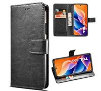 MEMELOKA Coque pour TCL 605/TCL 60 SE/TCL 60SE, TPU Antichoc Interne et Premium Flip PU Étui de Protection avec Emplacements Cartes [Fonction Support] - Noir