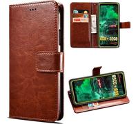 MEMELOKA Coque pour Ulefone Armor X12/Armor X12 Pro, TPU Antichoc Interne et Premium Flip PU Étui de Protection avec Emplacements Cartes[Fermeture Magnétique][Fonction Support] - Brun