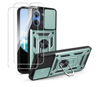 MEMELOKA Coque pour Xiaomi Redmi 15C 4G/5G/POCO C85 avec Verre Trempé, Housse de Protection Militaire Anti-Rayures + Support Métallique Rotatif à 360° Antichoc Coque, Vert