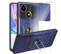 MEMELOKA Coque pour ZTE Blade A35e 4G 6.52 Pouces avec 2 Pièce Verre Trempé | Militaire Anti-rayures, Support Métallique Rotatif à 360°, Antichoc, Lentille Coulissante Couverture, Bleu