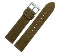 MEMEM Bracelet en cuir de vachette suédé 16 mm, 18 mm, 20 mm, 22 mm - Bracelet de montre en cuir véritable - Accessoires de poignet vintage(Army Green Silver,22mm)