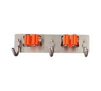 MEMEM Support for balai et serpillière, support auto-adhésif Venus, organisateur mural de rangement sans perçage en acier inoxydable avec pince for outils(Square 2 Heads)