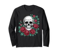 Memento Mori Tête de Mort et Roses Gothique Art Floral Manche Longue