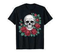 Memento Mori Tête de Mort et Roses Gothique Art Floral T-Shirt