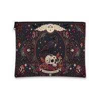 Memento Mori Trousse de maquillage avec citation gothique Motif corbeau | Impression d'art gothique, trousse de maquillage, esthétique sorcière, motif tête de mort et corbeau, détails de lune céleste