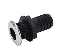 MEMEWOCA Évacuation traversante de 1 1/2 Pouce, Droite, Noire avec clapet de Couverture en Acier Inoxydable, raccord traversant pour Bateaux, Yachts et navires, évacuation à Embout barbelé