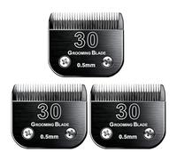 MEMIRY Lot de 3 lames de toilettage amovibles pour chien, taille 30, compatibles avec les tondeuses Andis, Oster A5, Wahl KM10, longueur de coupe 0,5 mm, noir (30# 0,5 mm, 3 pièces)
