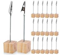 Mémo et Porte-clips Message, Porte Photo Pince, Porte Photo Sur Pied, 20 Pièces Mémo Carte Pince avec Pince Crocodile et Base en Pin, Supports Photo pour La Décoration de Bureau, Mariage, Fête