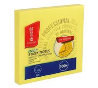 MEMOBE Lot de 100 notes adhésives - Notes autocollantes - Réutilisables - 75 x 75 mm - Jaune fluo
