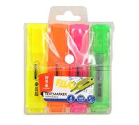 memobe Lot de 4 surligneurs fluorescents (1 jaune, 1 orange, 1 rose, 1 vert), pointe biseautée, largeur de trait 1-5 mm, permanent, séchage rapide