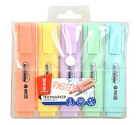 memobe Lot de 5 surligneurs aux couleurs pastel discrètes (1 orange, 1 jaune, 1 violet, 1 vert, 1 turquoise), pointe biseautée, largeur de trait 1-5 mm, permanent, séchage rapide.