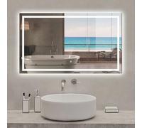 MemoFunct Miroir de salle de bain LED 110 x 70 cm Antibuée Intensité variable Lumière blanche froide IP44 Étanche HD Miroir mural pour salle de bain moderne