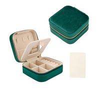 MEMOFYND 1 boîte à bijoux carrée en velours vert avec 1 chiffon de polissage en argent blanc, bagues, boucles d'oreilles, colliers et bracelets.