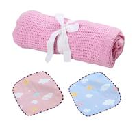 MEMOFYND 1 Couverture Rose Pour Bébé Et 2 Serviettes À Salive, Couverture Perforée En Maille Nid D'Abeille, Drap De Lit, Bavoir, Essentiels Pour Nouveau-Né