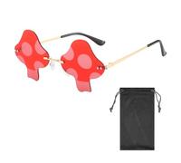MEMOFYND 1 pièces de lunettes de soleil champignon sans monture, 1 sac de rangement, lunettes de fête Rave, lunettes de soleil pare-soleil à la mode, lentille irrégulière, unisexe (rouge)