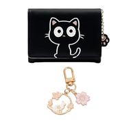 MEMOFYND 1 Portefeuille Chat Noir avec 1 Pendentif Chat, Joli Porte-Monnaie pour Femme, Sac en Cuir PU avec Fentes Multi-Cartes, Sac accordéon à Main (Noir)