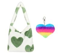 MEMOFYND 1 sac à bandoulière en peluche en forme de cœur avec 1 pendentif en forme de cœur, sac à main de grande capacité, sac de loisirs pour femme, convient pour le travail, l'école, les voyages