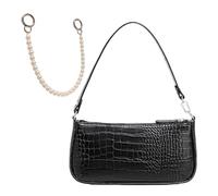 MEMOFYND 1 Sac à Bandoulière Noir Et 1 Chaîne Argentée, Sac à Bandoulière Motif Crocodile, Sac à Aisselles Vintage, Sac à Bandoulière En Cuir à La Mode Pour Filles Et Femmes