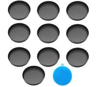 MEMOFYND 10 Mini Moules à Tarte Avec 1 Brosse De Nettoyage En Silicone, Moule à Tarte à Fond Amovible, Moule à Tarte En Acier Au Carbone, Moule à Gâteau