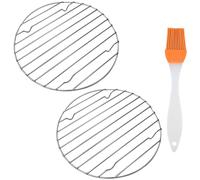 MEMOFYND 2 étagères de refroidissement pour barbecue en acier inoxydable avec 1 brosse, étagère de refroidissement ronde antiadhésive, étagère de rangement pour friteuse à air ronde, étagère de