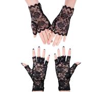 MEMOFYND 2 Paires de Gants en Dentelle Noire, Mitaines à Demi-Doigt, Protection Solaire Respirante Sexy pour Halloween, Fêtes de Mariage en Plein Air, Noir