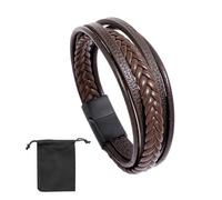 MEMOFYND Bracelet tissé en cuir marron avec sac de rangement, bracelet personnalisé magnétique pour homme, bracelet d'amitié, convient pour les cadeaux