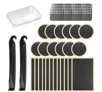 MEMOFYND Kit d'outils de réparation de pneus de vélo 30 pièces comprenant des rustines autocollantes, des limes métalliques, une boîte de rangement, etc. Convient pour les propriétaires de vélo et les