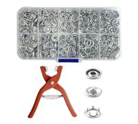 MEMOFYND Lot de 100 paires de boutons pression en métal avec 1 pince à pression pour coudre des vêtements, du cuir, des jeans