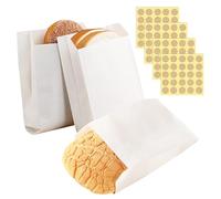 MEMOFYND Lot de 100 Sacs en Papier Résistant à la Graisse Avec 100 Autocollants Ronds, Auto-Soudants, Pour Emballage Alimentaire et Biscuits