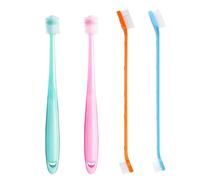 MEMOFYND Lot de 2 brosses à dents en silicone souple à 360 degrés avec 2 brosses à poils double face pour petits chiens et chats, kit de nettoyage des dents pour animaux de compagnie