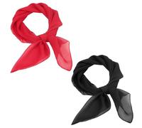 MEMOFYND Lot de 2 écharpes carrées en mousseline de soie - Noir et rouge - 65 x 65 cm - Pour femme - Accessoires rétro