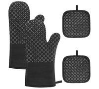 MEMOFYND Lot de 2 gants de four, 2 maniques, gants de four, gants de cuisson en coton, gants anti-brûlure, gants de cuisine, convient pour la cuisson, le barbecue, le micro-ondes, noir